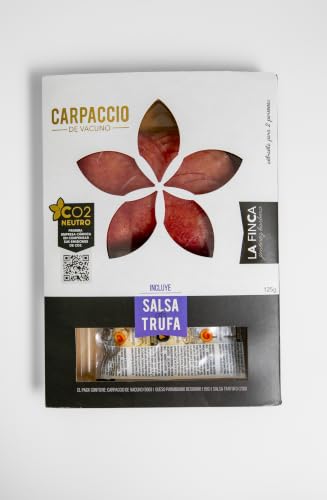 LA FINCA - Carpaccio de Vacuno Marinado 90 g | Con Salsa Tartufo y Queso Parmigiano | Delicadeza y Sabor en Cada Loncha | Un Toque Gourmet en Su Mesa
