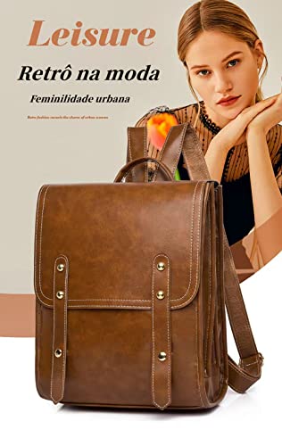 Mochila casual feminina retrô de couro macio PU KM1340 (Preto)