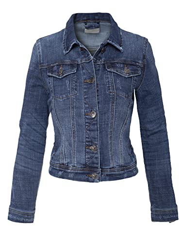 Design by Olivia Women's Classic Casual Vintage Denim Jean Jacket Dark Denim 2X