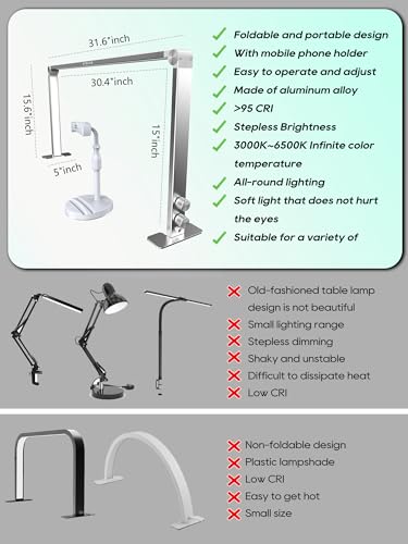 STOLAS Nail Tech Lamp for Desk, 4000K-6000K Dimmable LED Manicure Lamp, Desk Light for Nail Tech-Silver