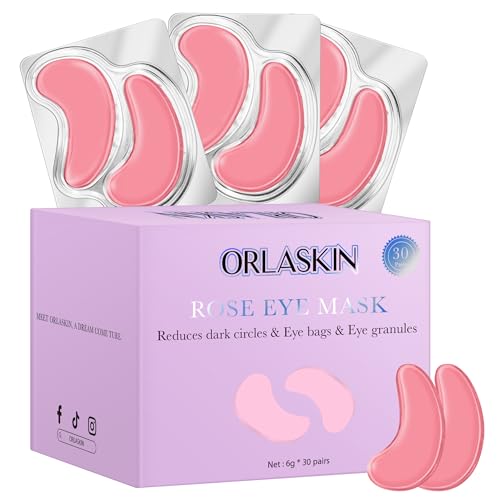 ORLASKIN Eye Patches Under Eye Mask Skincare Hyaluronic Acid Under Eye Patches for Teen Girls Puffy Eyes and Dark Circles 24k Gold,Hyaluronic Acid,Rose,Eye Mask Pads Bag Treatment Skin Care(30Pairs)