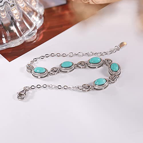TTDGYYXW S925 Silber Armband Türkis Damen Armband Schmuck Persönlichkeit Licht Luxus Armband Temperament Oval Damen Silber Tennis Armband mit Geschenkbox (S925 Silber 15+3,5cm)