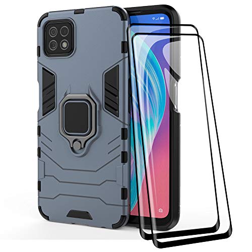 TANYO Funda + [2 Piezas] Protector de Pantalla para OPPO A73 5G, TPU/PC Antigolpes Armor Protección Carcasa [360° Soporte] con 9H Dureza Vidrio Templado Protector, Azul