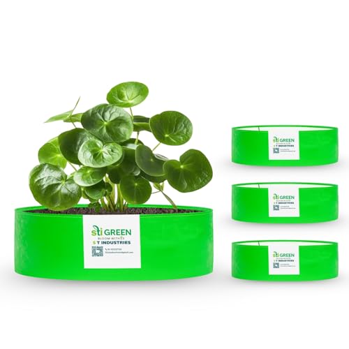 Image of HDPE Grow Bags for Plants 12X6 Inch (Pack of 4) | 260 GSM Heavy Duty UV-Protected Round Green Colour Plant Bags for Terrace and Vegetable Gardening | Strong & Reusable|