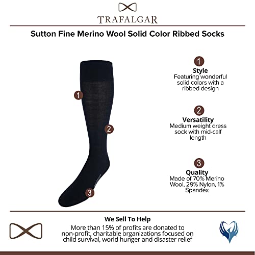 Trafalgar Men's Sutton Fine Merino Wool Solid Color Ribbed Socks2