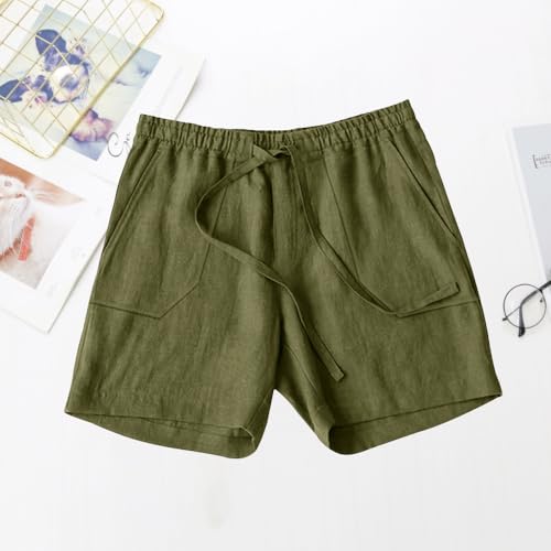 Men's Summer Linen Short Pants Casual Drawstring Elastic Waist Solid Color Breathable Beach Pants for Men2