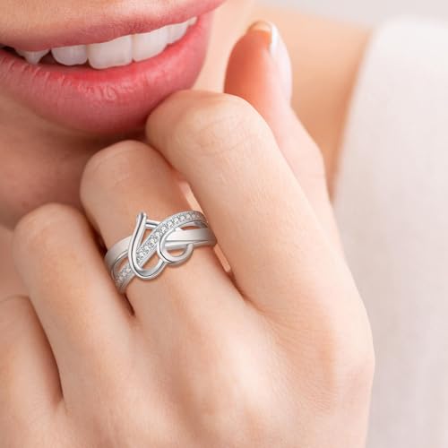 925 Sterling Silver Promise Rings for Her, Infinity Heart Custom Ring for Women Personalized Birthstones Engraved Name, Anniversary Wedding Birthday Jewelry Gift With Gift Box Size 5-94