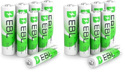 EBL 8 Pack AA AAA Pilas Recargables Ni-MH de 1,2V, 4 x Pilas Recargables AA 2800mAh y 4 x Batería Recargables AAA 1100mAh (Paquete de 2)