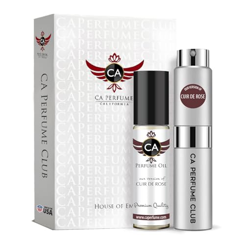 CA Perfume Duo Impression of Cuir de Rose Women & Men Sprayer + Body Oil Roll-On Bottles 0.27 Fl Oz+0.33 Fl Oz