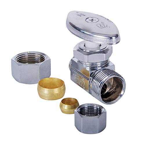 Image of Midline Valve 72358QS-OM-5 Water Supply Stop Valve with Multi-Turn Wheel; Straight Shut-off for Toilet, Sink, Dishwasher, Heater; 5 /8'' x 3 /8'' Compression; Chrome Plated Brass (5 PK)