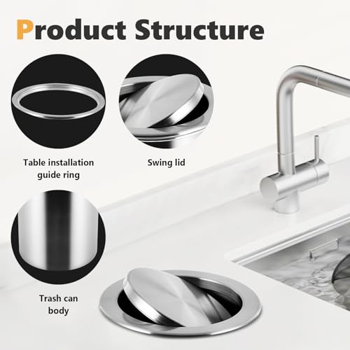Caneca de basura empotrable de acero inoxidable 9L con tapa basculante miniatura 3