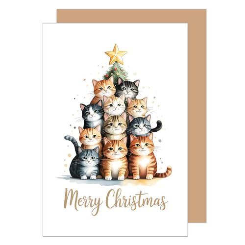 Edition Seidel Premium Christmas Greeting Card with Envelope. Greeting Card Christmas Card English for Woman Man Retro Merry Christmas Xmas Christmas Cats (W1144 SW025)