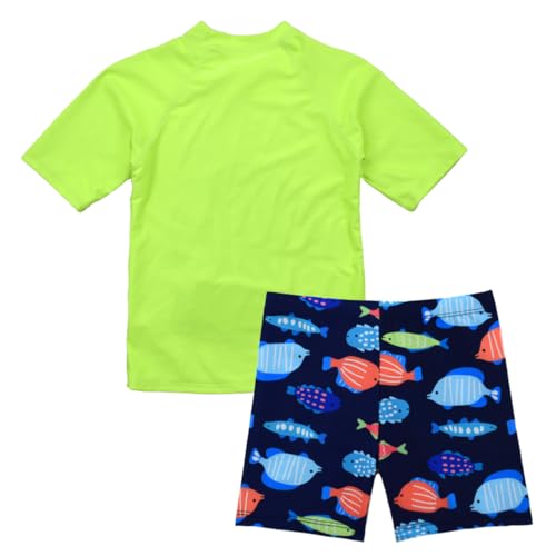 Image of Kids Short Sleeve Sunsuit Swimwear Boys Two Piece Rash-Guard-Sets Dinosaur Pattern