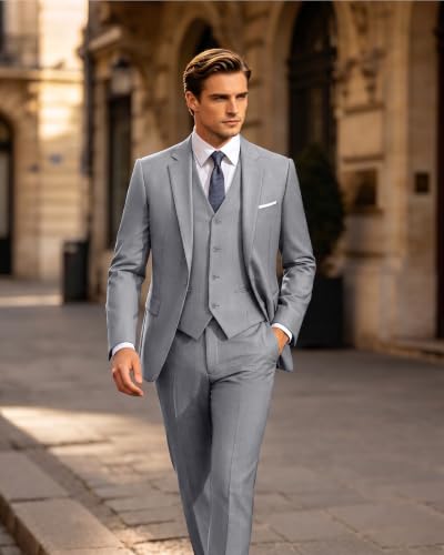 Image of LUPURTY Men's 3 Piece Suit, One Button Slim Fit Tuxedo | Includes Bow Tie, Jacket Vest & Pants, Single Breasted, Wrinkle Resistant, Ideal for Wedding Prom & Business Formal Events