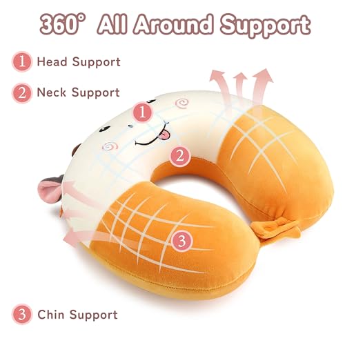 Image of Memory Foam Travel Neck Pillow for Teens and Adults, Removable Cover, Cow | Machine washable, 17 in neck size for teens and adults, 360-degree head and chin support, car and airplane use