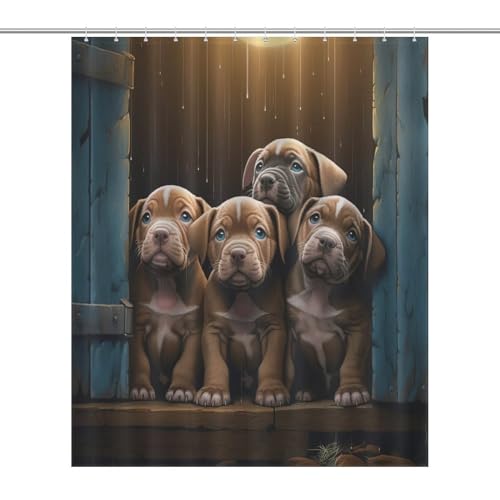 Rideau de douche chien mignon imperméable en polyester lavable 152x183cm avec 12 crochets pour baignoire - 7