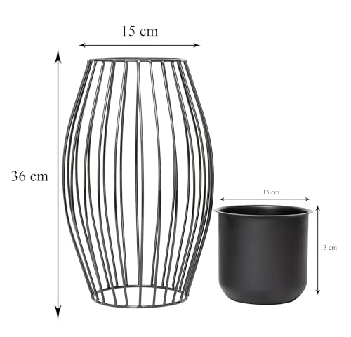 Image of Black Decorative Wire Planter Pot with Stand Indoor Outdoor Plant Stand with Planter Pot Home & Decor