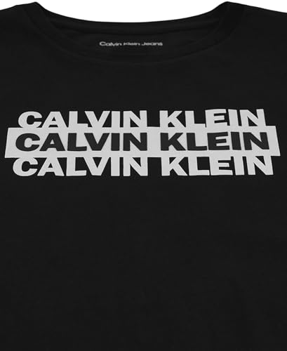 Calvin Klein Boys' Short Sleeve Graphic Crew Neck T-Shirt, Comfortable, Relaxed Fit, Bar Middle Black, 83