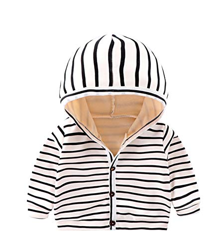 Baby Boy Girl Cardigan Jackets Coat Spring/Fall Knitted Stripes Sweatshirts Button-up Hooded Outerwear 9-12 Months White Stripes