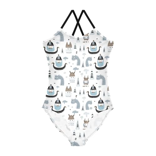 Girl's Swimsuit 1-Piecing Toddler Girl Bathing Suit Toddler Swim Suits for Girls Beach Swimwear Little Vikings Trendy Scandinavian