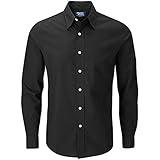 Trasera Tableada Charles Wilson Camisa Manga Larga Popelina Lisa para Hombre (Large, Plain Black)