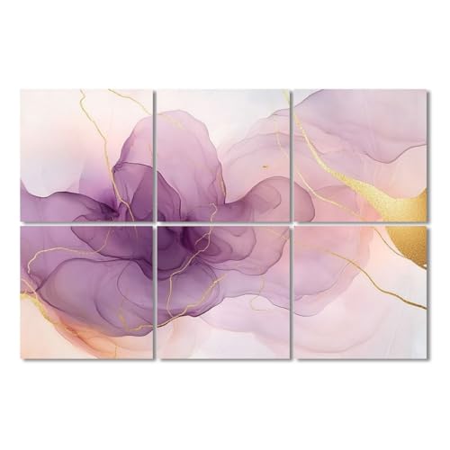 6 Pack Paneles Acústicos de Arte Absorbentes de Sonido con Diseño Abstracto en Mármol Blanco y Remolinos Morados con Detalles Dorados, Paneles Decorativos Autoadhesivos para Estudio de Grabación y Oficina 72"x48" miniatura 1
