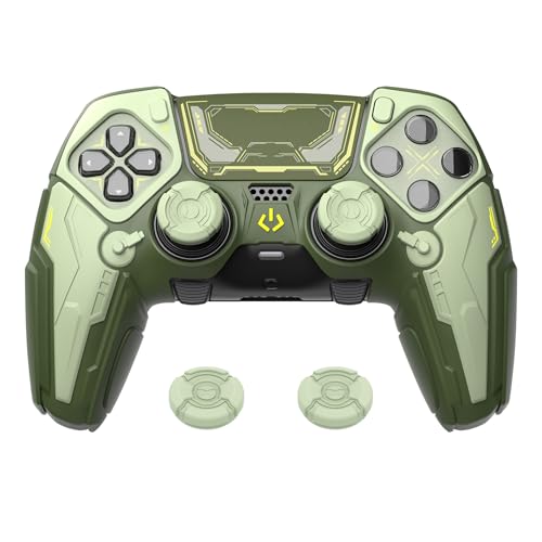 playvital Coque Manette pour ps5 Edge Controller Silicone Cover,Protection Manette pour ps5 Edge Accessoire avec Capuchon Joysitck & Autocollant,Housse Étui Antichoc-Vert Militaire & Vert Sauge