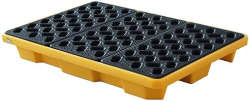 Industrial Spill Containment Pallet Modular Drum Spill Containment Pallet with Drain Outlet, Leak-Proof Solution for Industrial Oil Drum Storage in Warehouses and Factori，Yellow1pc 125x85x15.5cm
