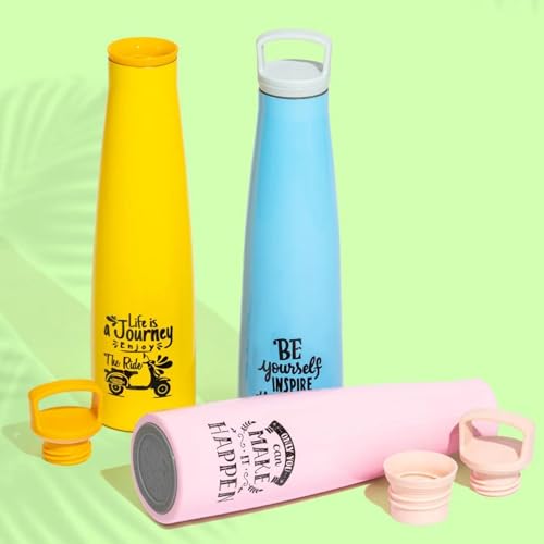 Image of Clay Craft Vacbott Sleeko Double Walled 24 Hours Hot And Cold Water Bottle-700Ml, 2-Piece(Peppy Pink) Leak Proof|Easy To Carry|Gym Bottle|Kitchen|Hiking|Travel Bottle|Bis Certified|Made In India