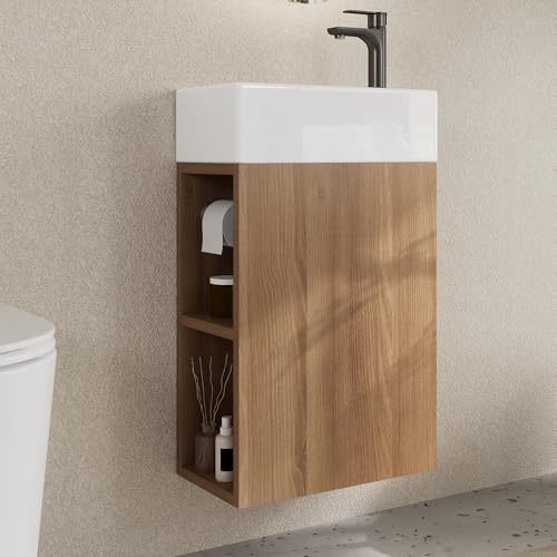 DeerValley Meuble Lave Main WC sous Vasque Suspendu - Meuble de Rangement Salle de Bain avec Lavabo, Petit Meuble Blanc pour WC