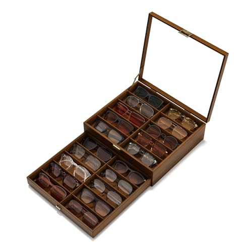 Image of NEWLOOP 10 /20 /30 Wooden Pattern Sunglass Organizer Multiple Pairs of Eyeglass Ultra-thin Frame Storage Box for Women Men