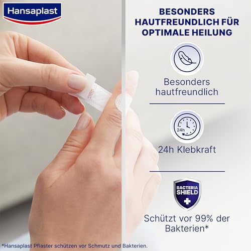 Hansaplast Sensitive Pflaster (20 Strips), hautfreundliche und hypoallergene Wundpflaster mit Bacteria Shield & sicherer Klebkraft, schmerzlos zu entfernende Pflaster