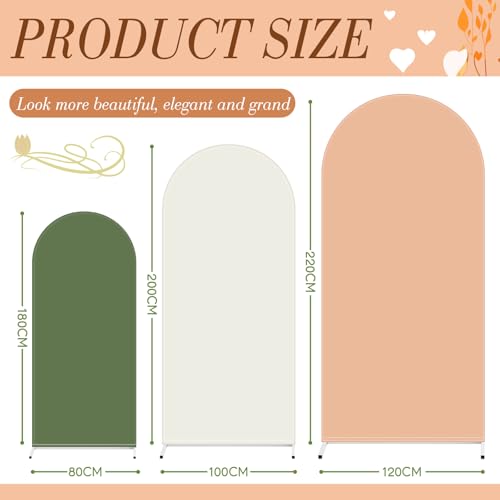 Image of VitalCozy Set of 3 Wedding Arch Cover 6ft, 6.5ft, 7.2ft Fabric Arch Backdrop Cover Double Sided Fitted Spandex for Baby Shower Birthday Party Decoration, Frame Not Included(Beige Green Series)