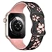 Floral Engraved Band Compatible with Apple Watch Band Women 40mm 38mm 41mm, Soft Silicone Two-Tone Flower Sport Strap for iWatch Series 10 9 8 7 6 5 4 3 2 1 SE Ultra-BK/PK