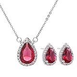 AMYJANE Crystal Jewelry Set for Women - Sterling Silver July Birthstone Red Cubic Zirconia Rhineston