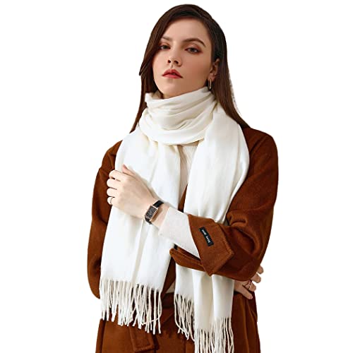 Aukmla Schal Damen Winter warm lange Schals Decke Schal Quasten Schal Stola Schals Pashmina Schal Wickel für Frauen und Mädchen (Weiß) Cover