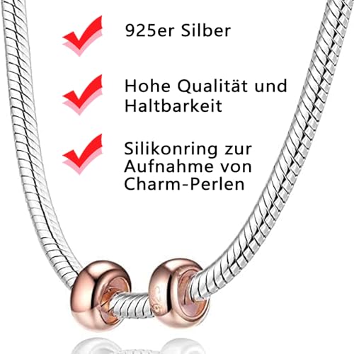 QttvbTna Charms Stopper 925er Sterling Silber, Silber Spacer Bead Charm Stopper mit Gummi Clip Spacer Stopper Charms Perlen für Damen Bead Charms Armbänder Anhänger