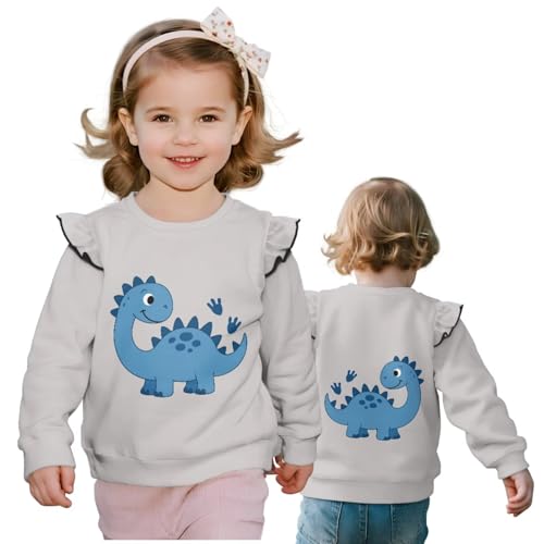 Girls Ruffle Long Sleeve Sweatshirt 1-8 Relaxed Crewneck Sweatshirts Versatile Tops Drop Shoulder Sweatshirts