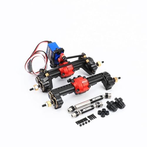 Front Rear Portal Axle with Diff Lock and Diff Conversion for TRX4M Upgrades, Brass Portal Cover Steering Hub Steel Driveshaft for 1/18 TRX4M Defender Bronco F-150 K10 Upgrade Parts