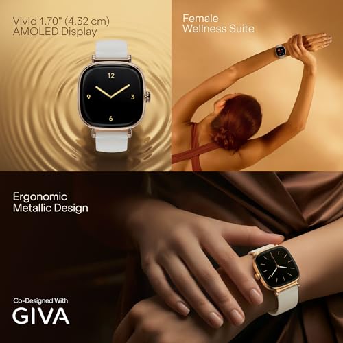 Image of boAt Chrome Ivory Smart Watch for Women, co-Designed with GIVA, 1.7 inch AMOLED Display, 1000 nits Brightness, Premium Metallic Build, Female Wellness Tracker smartwatch for Women (Pearl Glow)