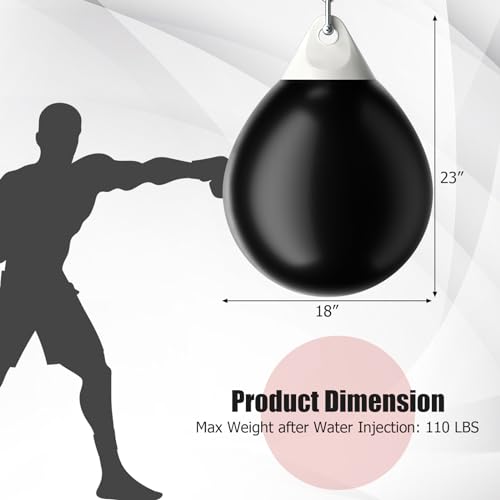 GYMAX Punching Bag, Water Aqua Bag w/Water Injector & Hanging Accessories, Folding Heavy Duty Boxing Bag for Home Gym, Boxing Training Equipment for Adults (110LBS, Black)