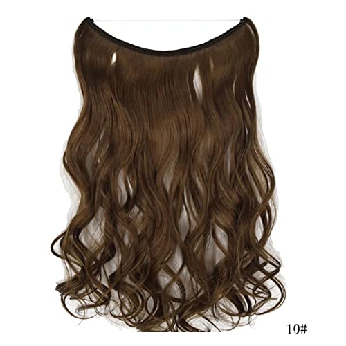 Iluu Hair Extensions Invisible Secret Hairpieces Curly Wavy Synthetic Heat Temperature Resistent Fibre Golden Brown Hair Extensions 18" 80G #10 Color #TOP5
