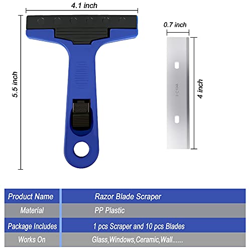 Razor Blade Scraper, 4" Scraper Tool with 10 Extra Replacement Metal Blades, Razor Scraper Remover for Cleaning Paint, Caulk, Adhesive, Label, Decal, Sticker from Window, Glass, Tile, Floor, Stove Top - Image 6