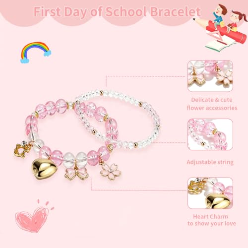 Image of First Day of Kindergarten Bracelets,First Day of School Bracelets for Mom and Daughter,Back to School Bracelet Pre-K Matching Heart Wish Adjustable Bracelet