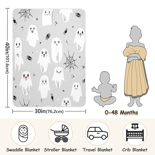 Burbuja Boo on Grey Baby Blanket for Boys Girls, Nursery Soft Warm Swaddling Receiving Baby Blankets, 30x40 in Toddler Blanket3