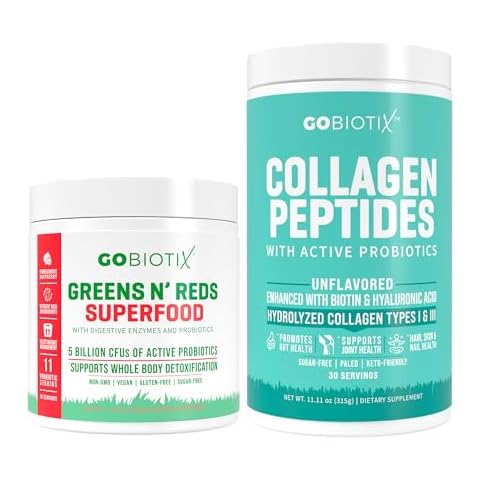 GOBIOTIX Super Greens & Collagen Bundle - Vitality Boost with Organic Spirulina & Hair-Skin-Nails Support - 30 Servings Each Cover