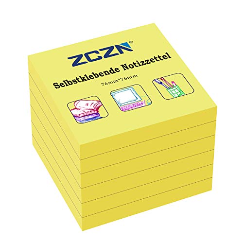 ZCZN Haftnotiz Sticky Notes Selbstklebende Haftnotizzettel Notizzettel Klebezettel 6 Blöcke, 80 Blatt, 76 x 76 mm, gelb Cover
