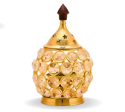 Image of DSH Brass and Crystal Akhand Diya for Puja Decorative Crystal Oil Lamp Tea Light Holder Home Decor Diwali Decoration Diya.