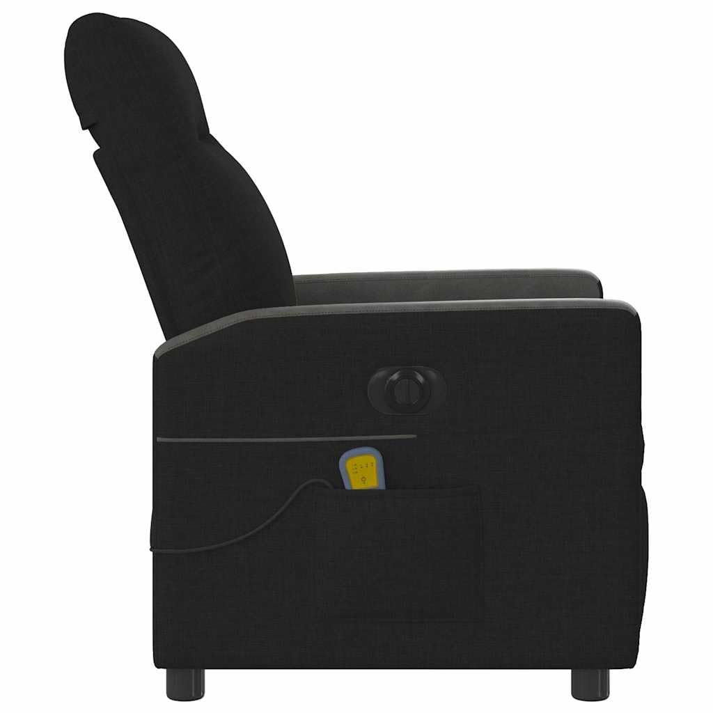Massagesessel elektrisch schwarz Stoffbezug mit 6-Punkt-Vibrationsmassage und Elektromotor, Relaxsessel mit Verstellbarer Rückenlehne und Fußstütze