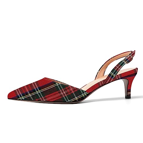 ROSERWISH Womens Buckle Pointed Toe Dress Fashion Backstrap Dating Patent Kitten Low Heel Pumps Shoes 2 Inch2